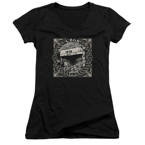 CBGB Front Door Junior Women's V-Neck T-Shirt Black