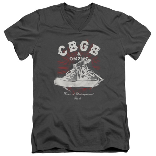 CBGB High Tops Adult V-Neck T-Shirt Charcoal