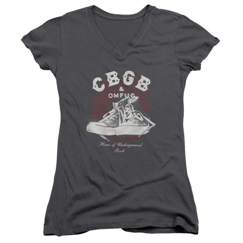 CBGB High Tops Junior Women's V-Neck T-Shirt Charcoal