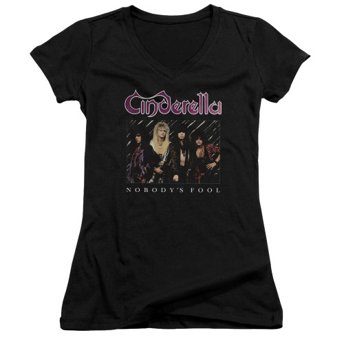 Cinderella Nobody's Fool Junior Women's V-Neck T-Shirt Black