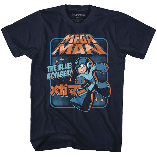 Mega Man Graphic Blu Bomber Navy Adult T-Shirt