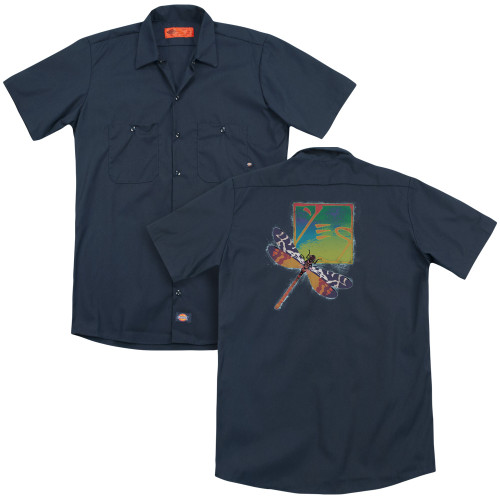 Yes Dragonfly (Back Print) Adult Work Shirt Navy