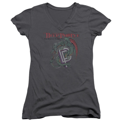 Deep Purple The Battle Rages On Junior Women's V-Neck T-Shirt Charcoal