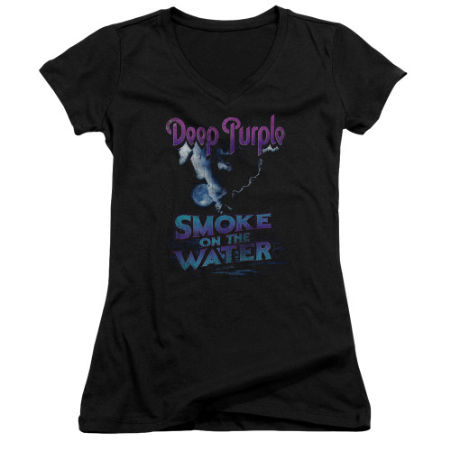 Deep Purple Smokey Water Junior Women's V-Neck T-Shirt Black