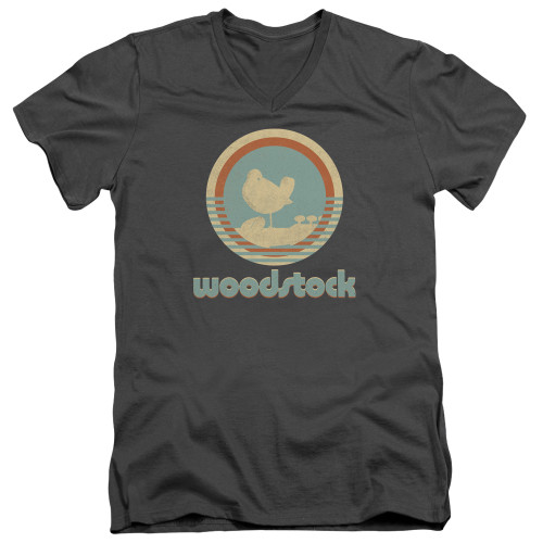 Woodstock Bird Circle S/S Adult V Neck 30/1 T-Shirt Charcoal