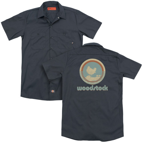Woodstock Bird Circle (Back Print) Adult Work Shirt Charcoal
