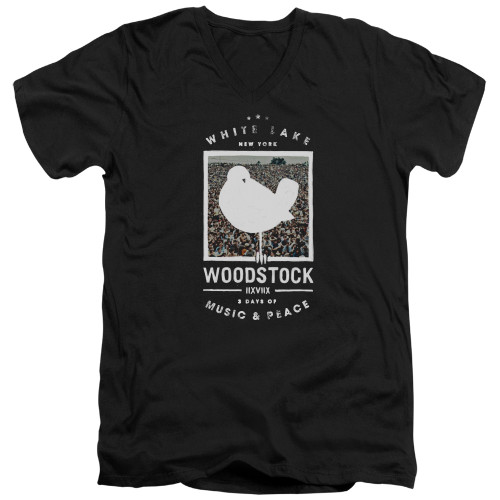 Woodstock Birds Eye View S/S Adult V Neck 30/1 T-Shirt Black