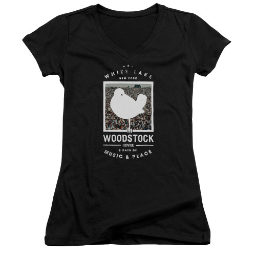 Woodstock Birds Eye View Junior Women's T-Shirt V Neck Black