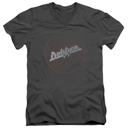 Dokken Breaking The Chains Adult V-Neck T-Shirt Charcoal