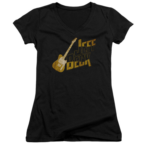 Jeff Beck That Yellow Guitar Junior Women's V-Neck T-Shirt Black