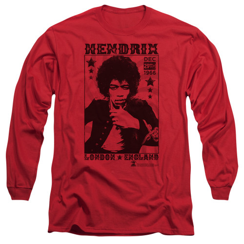 Jimi Hendrix London 1966 Long Sleeve Adult T-Shirt Red
