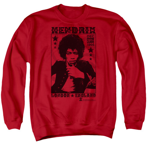 Jimi Hendrix London 1966 Adult Crewneck Sweatshirt Red