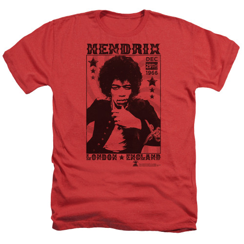 Jimi Hendrix London 1966 Adult Heather T-Shirt Red