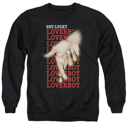 Loverboy Fingers Crossed Adult Crewneck Sweatshirt Black