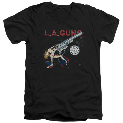 L.A. Guns Cocked And Loaded Adult V-Neck T-Shirt Black