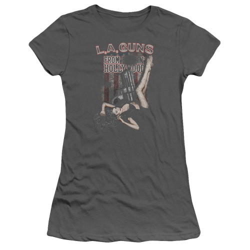 L.A. Guns From Hollywood Junior Women's Sheer T-Shirt Charcoal