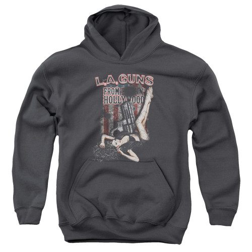 L.A. Guns From Hollywood Youth Pullover Hoodie Sweatshirt Charcoal