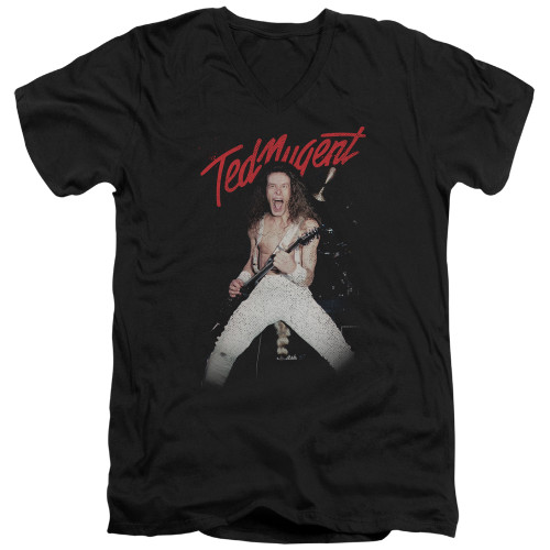 Ted Nugent Rockin S/S Adult V Neck 30/1 T-Shirt Black