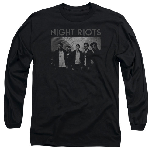 Night Riots Greyscale Long Sleeve Adult T-Shirt Black