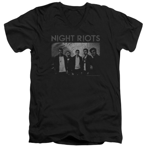 Night Riots Greyscale Adult V-Neck T-Shirt Black