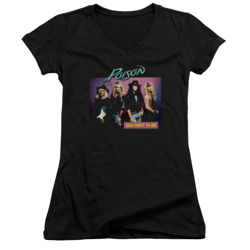 Poison Talk Dirty To Me Junior Women's V-Neck T-Shirt Black