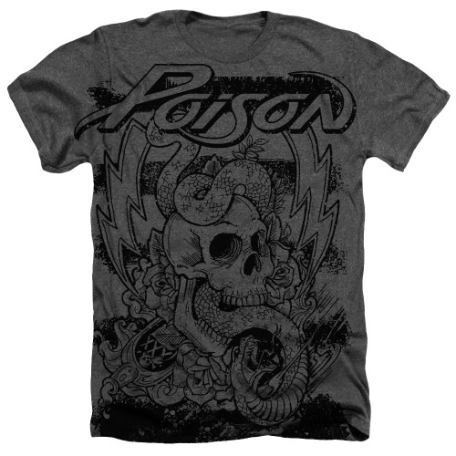 Poison Skull And Snake Adult Heather T-Shirt Charcoal