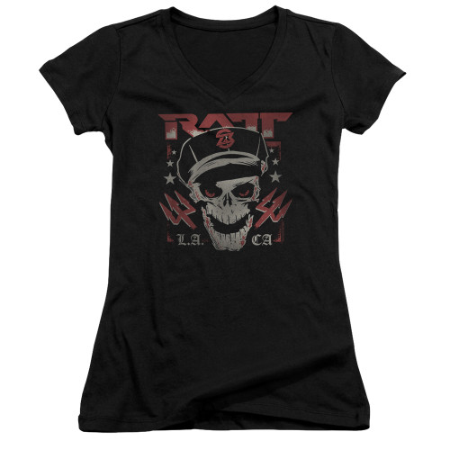 Ratt Skull And Tridents Junior Women's V-Neck T-Shirt Black