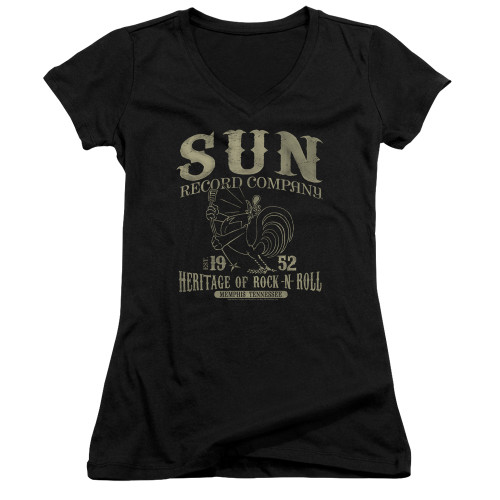 Sun Records Rockabilly Bird Junior Women's V Neck T-Shirt Black