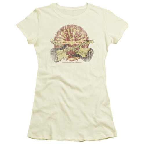 Sun Records Crossed Guitars S/S Junior Women's T-Shirt Sheer Cream