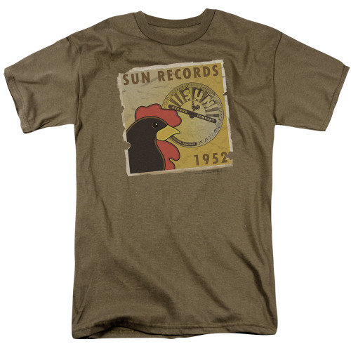 Sun Records Distressed Rooster Poster 1952 S/S Adult 18/1 T-Shirt Safari Green