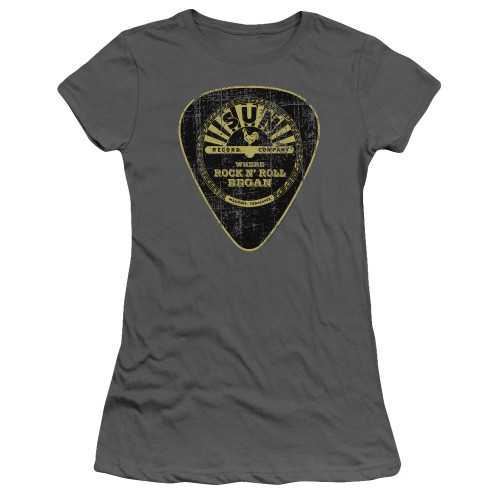 Sun Records Guitar Pick S/S Junior Women's T-Shirt Sheer Charcoal