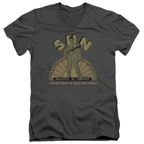 Sun Records Original Son S/S Adult V Neck T-Shirt Charcoal