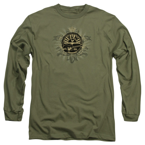 Sun Records Rock Heraldry Long Sleeve Adult 18/1 T-Shirt Military Green