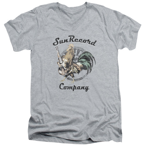 Sun Records Rockin Rooster Logo S/S Adult V Neck 30/1 T-Shirt Athletic Heather