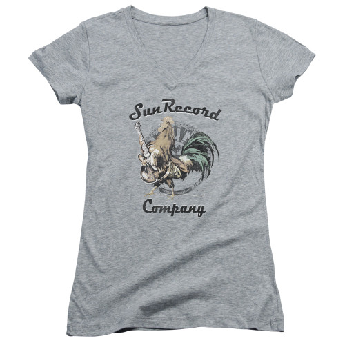 Sun Records Rockin Rooster Logo Junior Women's V Neck T-Shirt Athletic Heather