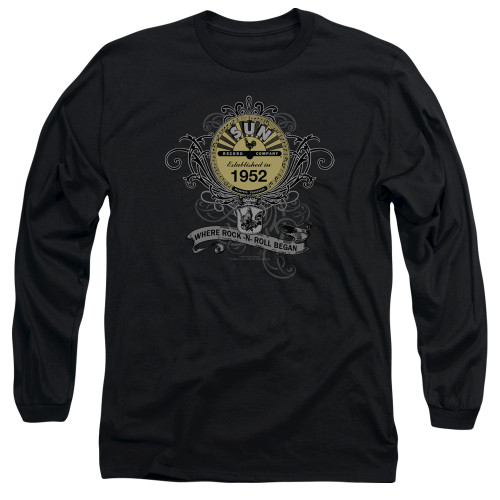 Sun Records Rockin Scrolls Long Sleeve Adult 18/1 T-Shirt Black