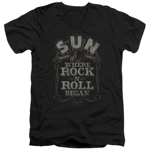Sun Records Where Rock Began S/S Adult V Neck T-Shirt Black