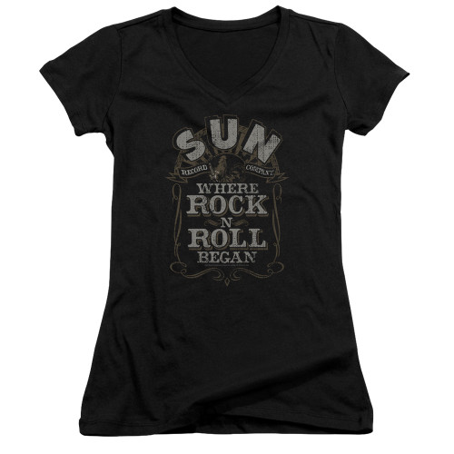 Sun Records Where Rock Began Junior Women's V Neck T-Shirt Black