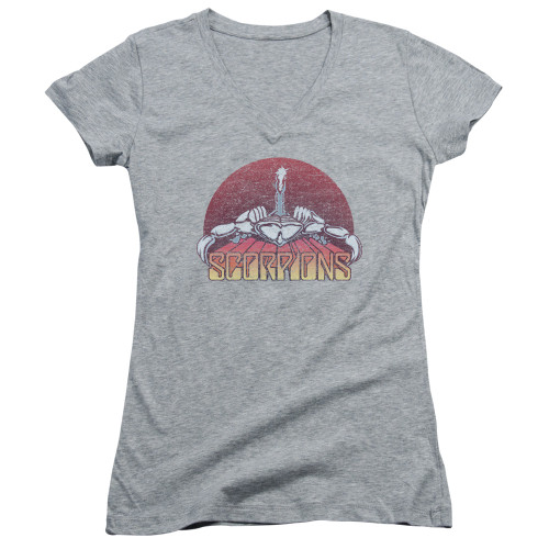Scorpions Scorpions Color Logo Distressed Junior Women's V-Neck T-Shirt Athletic Heather