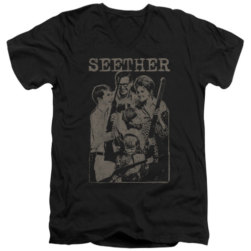 Seether Happy Family S/S Adult V Neck 30/1 T-Shirt Black