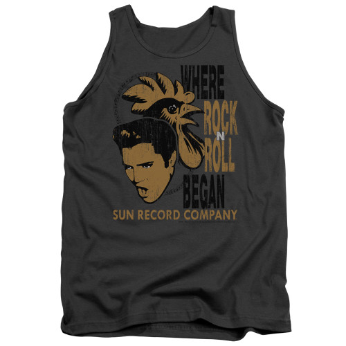 Sun Records Elvis And Rooster Adult Tank Top Charcoal