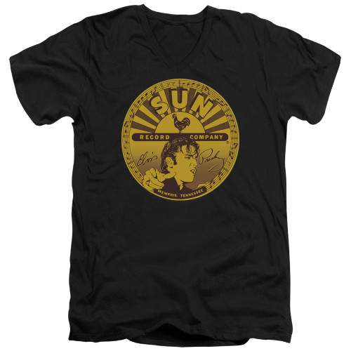 Sun Records Elvis Full Sun Label S/S Adult V Neck T-Shirt Black