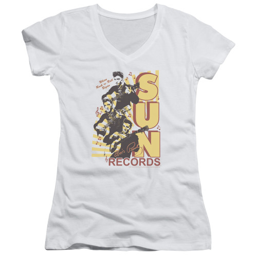 Sun Records Tri Elvis Junior Women's V Neck T-Shirt White