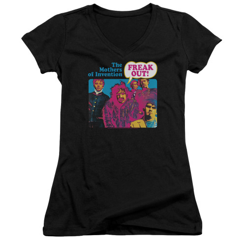 Frank Zappa Freak Out Junior Women's V-Neck T-Shirt Black