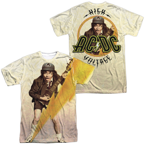 AC/DC Higher Voltage (Front/Back Print) Adult Sublimated Crew T-Shirt White
