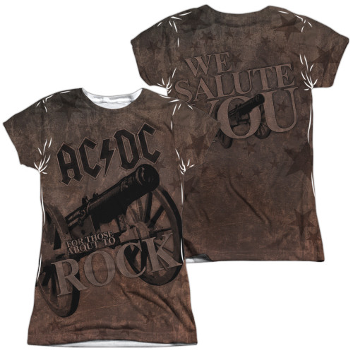 AC/DC We Salute You (Front/Back Print) Junior Women's Sublimated Crew T-Shirt White