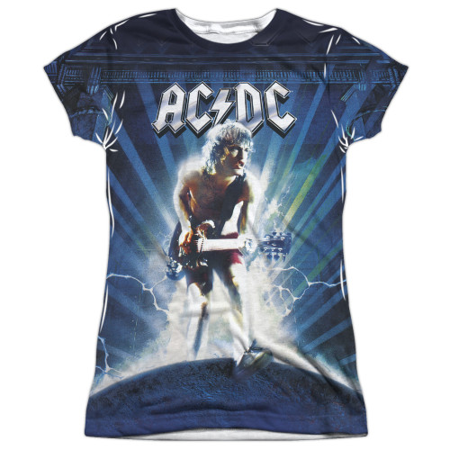AC/DC Lightning Junior Women's Sublimated Crew T-Shirt White