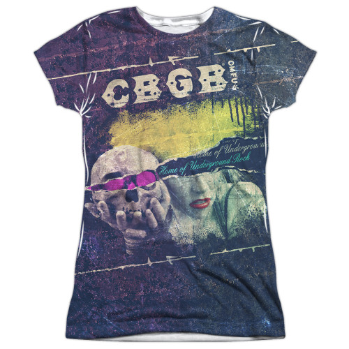 CBGB Torn Junior Women's Sublimated Crew T-Shirt White