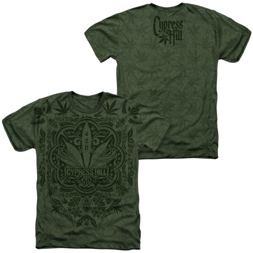 Cypress Hill Leaf Camo (Front/Back Print) Adult Sublimated Heather T-Shirt Military Green