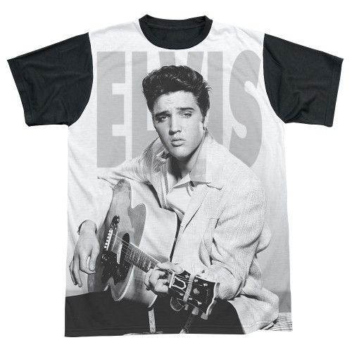 Elvis Presley Play Me A Song Adult Sublimated T-Shirt White/Black